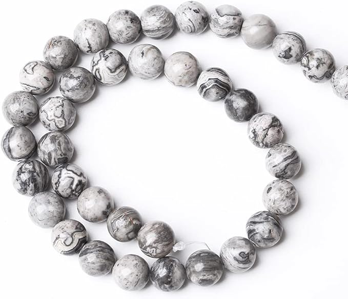 4mm 90pcs A+ Natural Map Jasper Gemstone Beads Gray Energy Stone Healing Power for Jewelry Making DIY Bracelet (Grey Map Stone, 4mm)