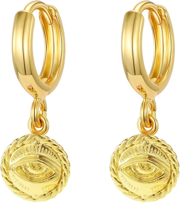 XYJZXY Gold Huggie Small Hoop Earrings with Charm Personalized Snake/Evil Eye/Star/Cross/Lock/Key 18k Gold Plated Crystal Drop Dangle Earrings for Women