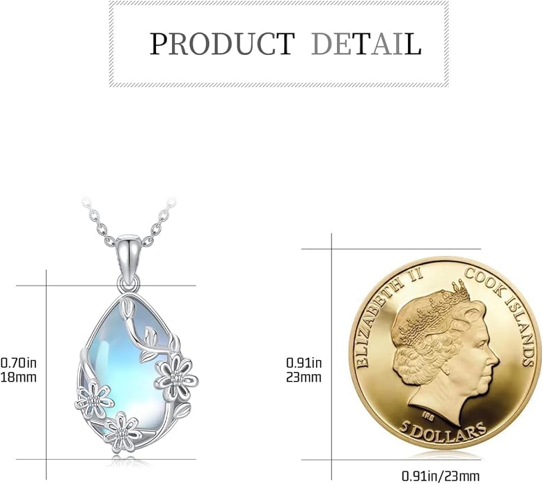 JUSTKIDSTOY Moonstone Necklace 925 Sterling Silver Teardrop Pendant Necklace Jewelry Gifts for Women Girls