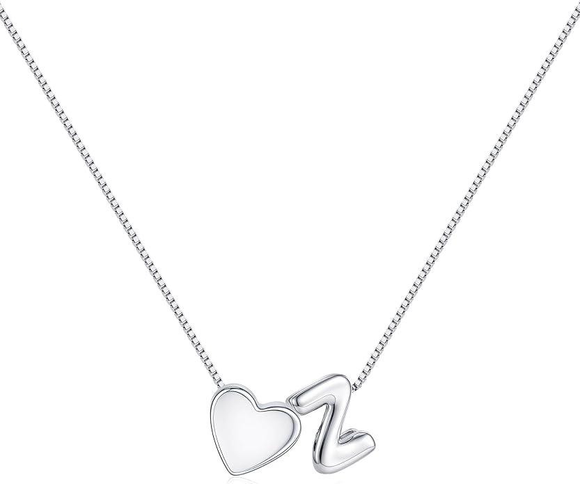 JKK Valentines Day Gifts for Her, 925 Sterling Silver Letter A-Z Heart Necklace Silver Jewelry Trendy Stuff Birthday Valentine's Day Gifts for Women Mom Her