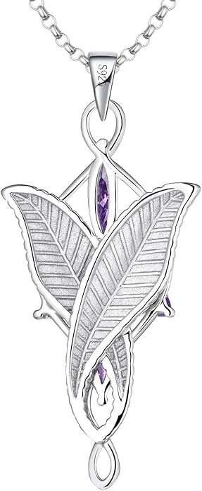 JO WISDOM Arwen Evenstar Necklace,925 Sterling Silver Lord of The Ring Hobbit Pendant Necklace with 5A Cubic Zirconia,Elvish Jewelry for Women