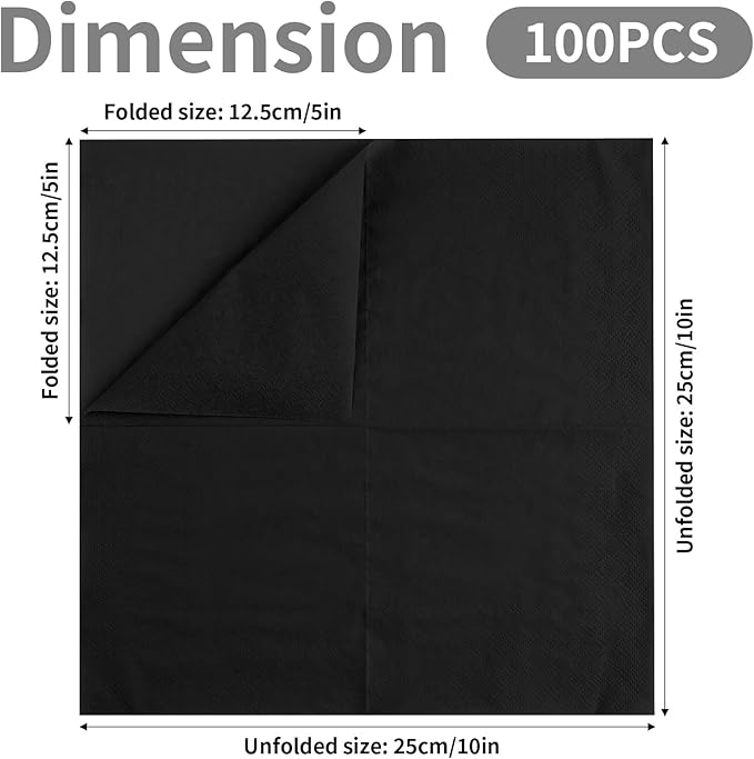 100 Pack Cocktail Napkins Disposable, 2-Ply 5" x 5" Party Napkins, Square Beverage Dinner Napkin for Wedding Birthday Party Anniversary Reception Bar Event (Black)