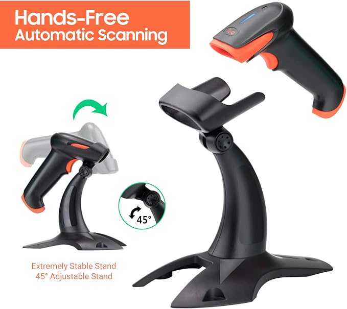Tera Wireless 2D QR Barcode Scanner with Stand, 3 in 1 Compatible with Bluetooth & 2.4GHz Wireless & USB Wired Barcode Reader Handheld Bar Code Reader HW0001