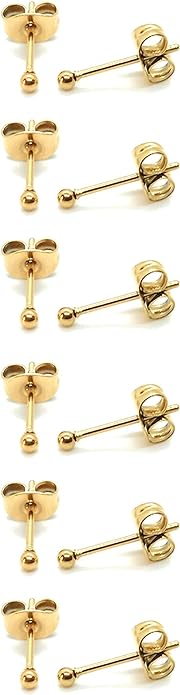 14K Gold Filled Polished Small CZ Pearl Ball Stud Earrings Set for Women Men 20G Surgical Steel Hypoallergenic Piercing Studs for Sensitive Ear, Pack of 6 Pairs