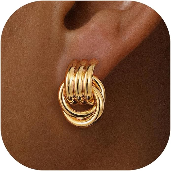 Stocking Stuffers for Women Chunky Gold Knot Dangle Drop Earrings Trendy Statement Earrings Hypoallergenic Lightweight Gold Jewelry Women Christmas Gifts