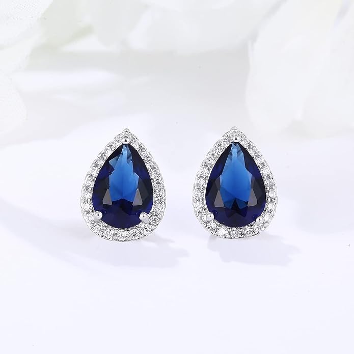 YOMELA Cubic Zirconia Earrings Studs, Halo CZ Birthstone Simulated Diamond Stud Earrings for Women