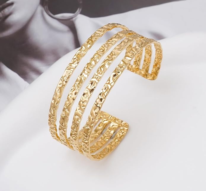 Multi-layer Cuff Bracelet for Women Cross Wire Bracelets Open Wide Cuff Gold Bangle Bracelet