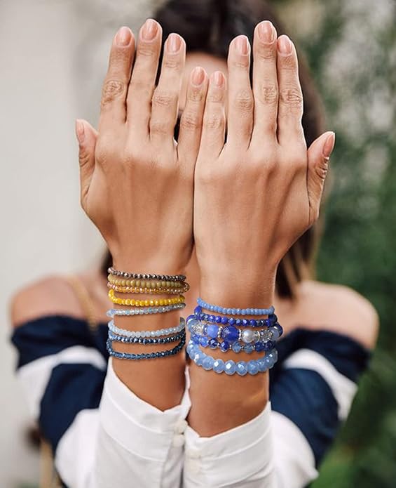 Noessla Beaded Boho Stretch Bracelet Colorful Stackable Crystal Beads Bracelets Trendy Costume Jewelry Mothers Day Gifts for Women