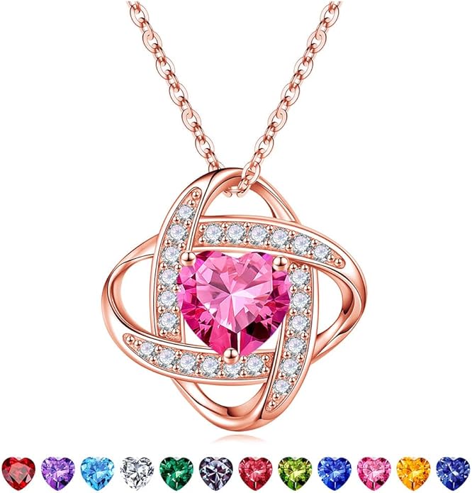 Iefil Valentines Gifts for Her Wife - 925 Sterling Silver Love Knot Birthstone Necklace, Anniversary Birthday Gifts for Women, Jewelry Gifts for Wife Mom Girlfriend