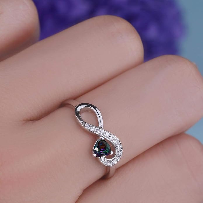 JO WISDOM Promise Ring for Women Sterling Silver Infinity Heart Promise Rings for Her Birthstone Cubic Zirconia Friendship Ring Size 5-12