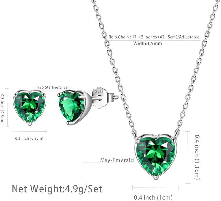 Aurora Tears Hearts Necklace Earrings Jewelry Sets - Women 925 Sterling Silver Birthstone Pendants Earrings Set Crystal Wedding Birthday Jewelry
