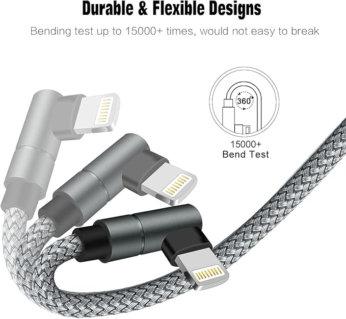 USB C to Lightning Cable 10FT MFi Certified 90 Degree iPhone Fast Charger Nylon Braided Extra Long Charging Cord Compatible with iPhone 14/13/13 Pro Max/13 Mini/12/11/XS/XR/8/iPad 8th