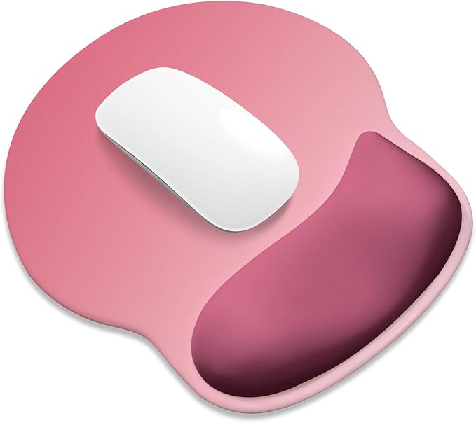 ITNRSIIET Ergonomic Mouse Pad with Wider Memory Foam Wrist Rest +17% - Curved Cushion Reduces Pressure 20%, Pain Relief, Non-Slip, Smooth, Cute Colors, 9.85 x 9 in, Pink Ombre