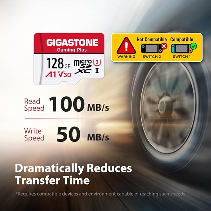 [Gigastone] 128GB Micro SD Card, Gaming Plus, MicroSDXC Memory Card for Nintendo-Switch 1, Wyze, GoPro, Dash Cam, Security Camera, 4K Video Recording, UHS-I A1 U3 V30 C10, up to 100MB/s, with Adapter