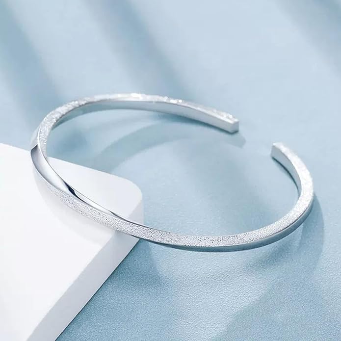 925 Sterling Silver Cuff Bangle Bracelets Adjustable Open Bangles, Fashion Jewelry Simple Adjustable 925 Silver Bangles for Women Mom Wife
