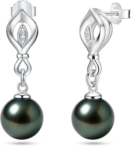 Genunie Tahitian Black Pearl Earrings, 9-11mm AAAA Natural Ocean-Grown Pearls with Sterling Silver Moissanite Earring, Anniversary Wedding Birthday Christmas Gift for Wife Mom Daughter, Women Jewelry