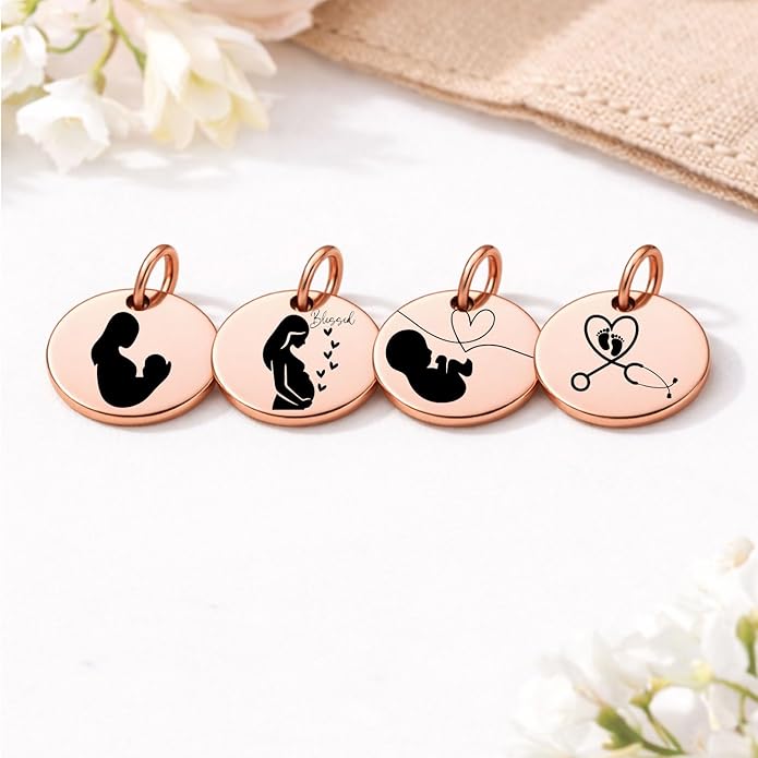 SM Design Pregnancy & New Baby Charm Set – Set of 4 Meaningful Stainless Steel Charms – Great for Crafting, Making Bracelets and Necklaces - Meaningful Keepsake Charms for Expecting & New Moms