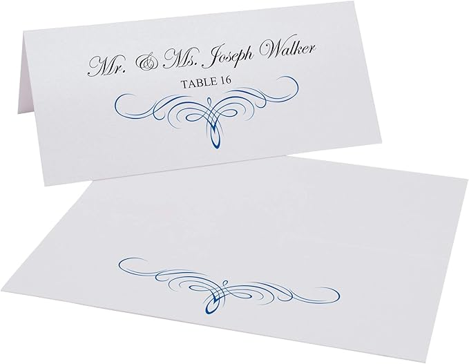 Decadent Flourish Place Cards, Royal Blue (Choose Color), Set of 25, Pre-cut and Scored - Wedding, Party, Dinner, and Special Events - Made in the USA