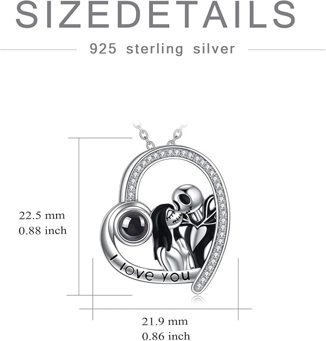 LILALO Nightmare Necklace Sterling Silver Abalone Shell Crystal Jack and Sally Necklace Jack Skellington Skull Jewelry Skull Necklaces for Women