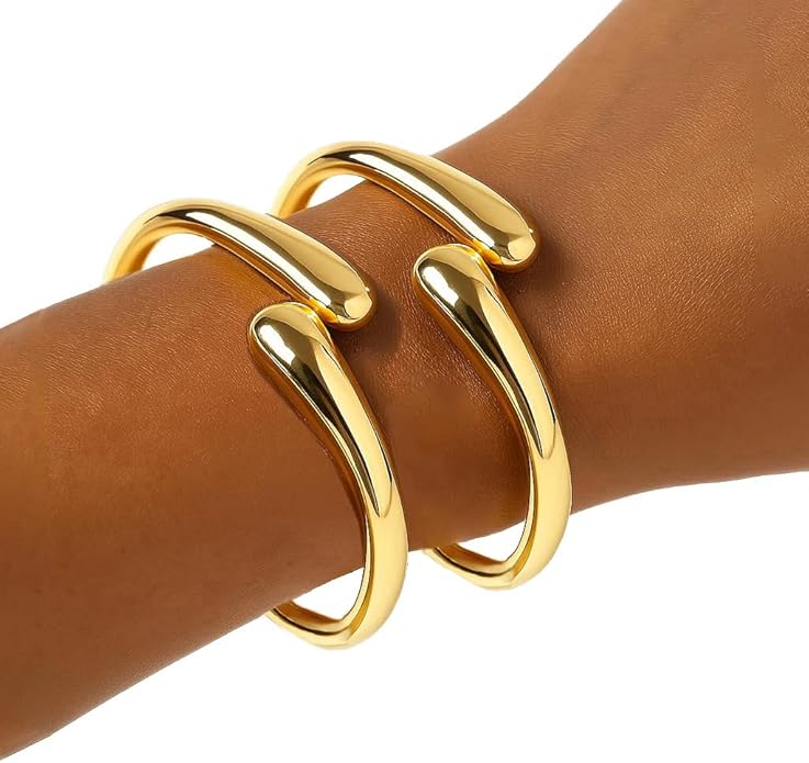 Gold Bangle Bracelets for Women Teens Trendy Chunky Adjustable Twist Cuff Bracelet Jewelry Gifts