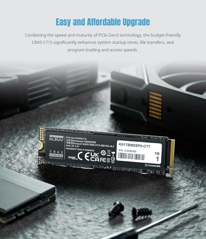 KLEVV CRAS C715 1TB M.2 2280 NVMe PCIe Gen3x4 Laptop & Desktop, up to 3200MB/s (K01TBM2SP0-C7T)