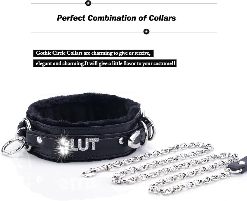 Sparkle Letter Choker Collar For Women, Furry O-ring Leather Collar Punk Gothic Choker Necklace Adjustable Fashion Jewelry, Black
