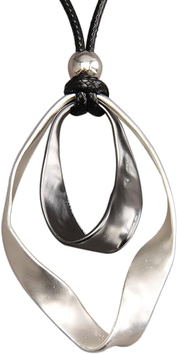 GelConnie Boho Necklaces for Women Vintage Silver Circles Long Pendant Necklace Cowgirl Sweater Necklace Adjustable Leather Choker Necklace for Women