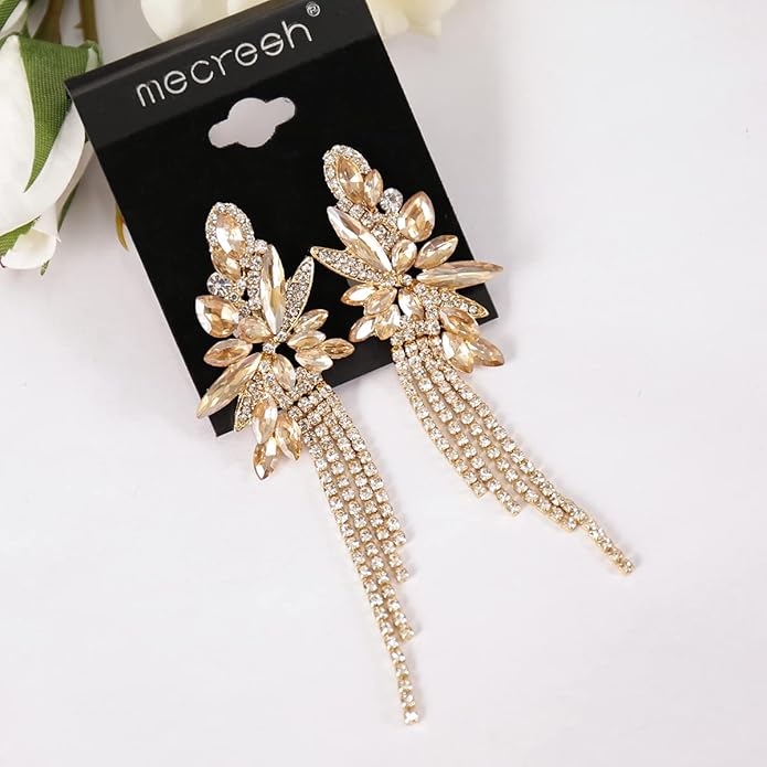 mecresh Marquise Crystal Bridal Chandelier Dangle Drop Earrings Ladies Gifts in Silver/Gold Tone
