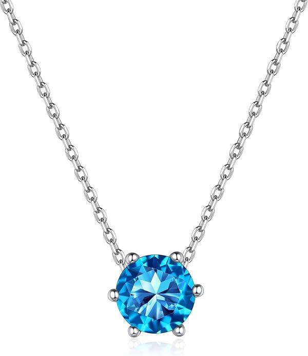 ChicSilver 925 Sterling Silver 12 Months Sparkling Round Cut Created Birthstone Pendant Necklace, 16 Inch Rolo Chain