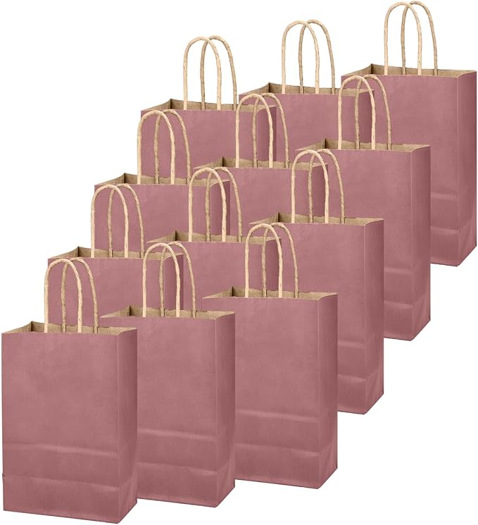 qiqee Dusty Rose Brown Gift Bag with Handles Bulk 24Pcs Paper Bags -10.6"x8.3"x4.3"Party Favor Bags - Solid Color