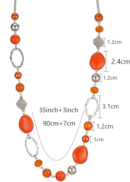 BULINLIN Beaded Long Necklace for Women Silver Sweater Chain Necklace with Crystal Resin Beads, Fashion Jewelry Necklace