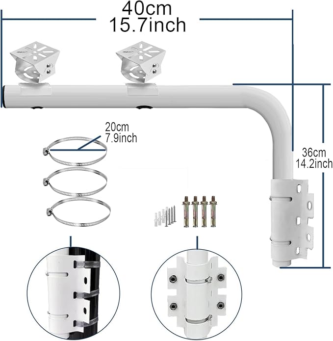 WiTi Heavy Duty Dual Mount 40CM Arm Bracket for Cameras,Long Pole with 2 Mounts for CCTV Security Surveillance System,Project and Home Solution for Indoor and Outdoor