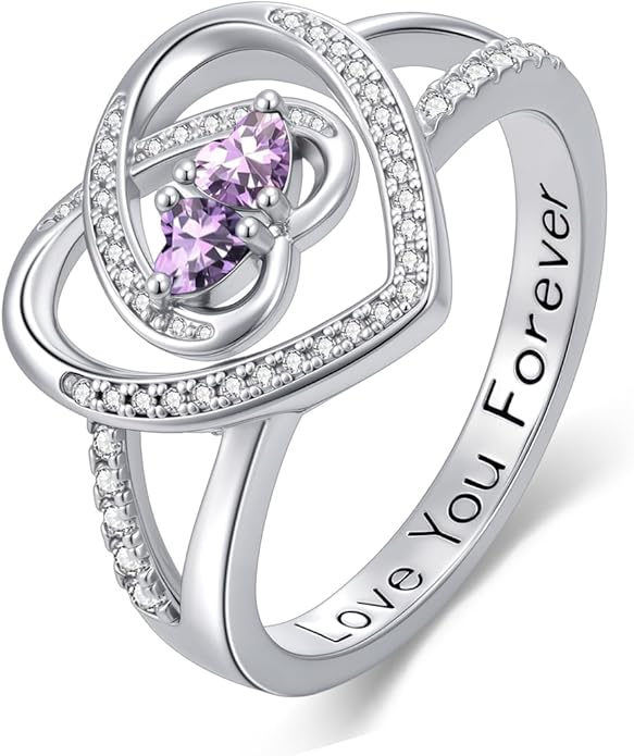 Valentine's Day Gifts for Women Birthstone Rings for Women Heart Statemet Engagement Eternity Wedding Promise Rings Jewelry Anniversary Christmas Valentine Mothers Day Birthday Gifts for Wife Her Girlfriend