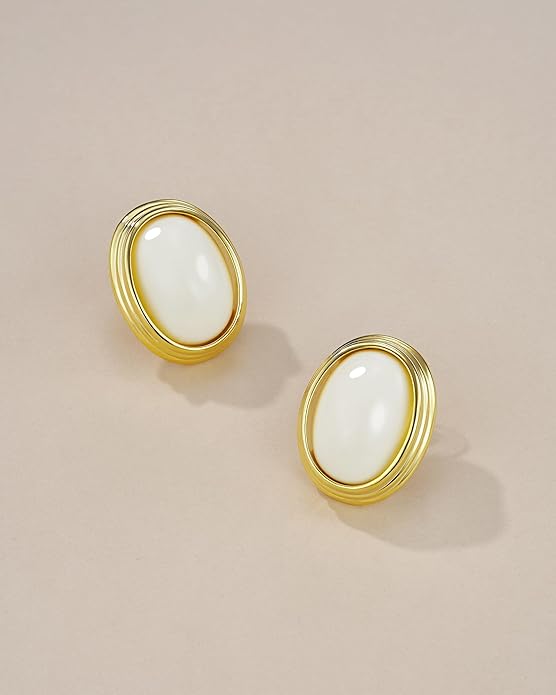 SNGIA18K Gold Plated Burgundy Maroon Red Carnelian Round Oval Ribbed Button Chunky Statement Earrings for Women by SNGIA, Bold Handmade Exaggerated Dome Retro Rounded Button Trendy Bohemian Gemstone Stud Jewelry Gifts, Unique Vintage Baroque Stone Summ...