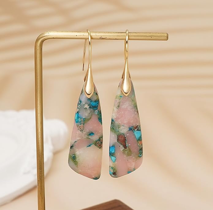 Natural Stone Earrings for Women Boho Triangles Dangle Drop Earrings