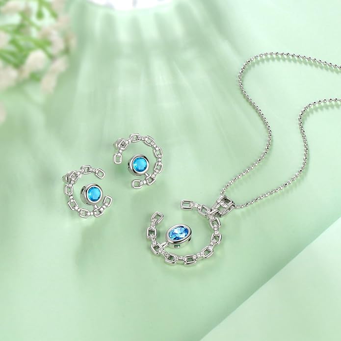 Elegant C-Shaped Crystal Necklaces/Stud Earrings Set with Birthstone Jewelry Set Silver Plated Fashion Jewelry for Women CS0003