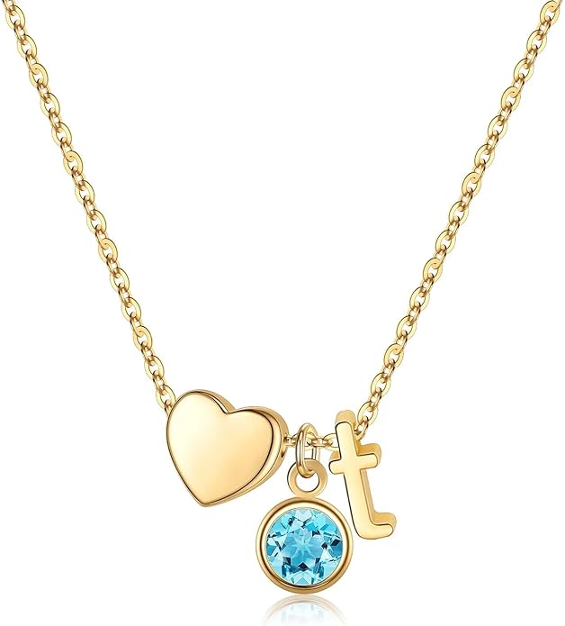 Ursilver Initial Birthstone Necklace for Women - Heart Initial Birthstone Pendant Necklace Personalized Gifts Birthday Gifts for Women