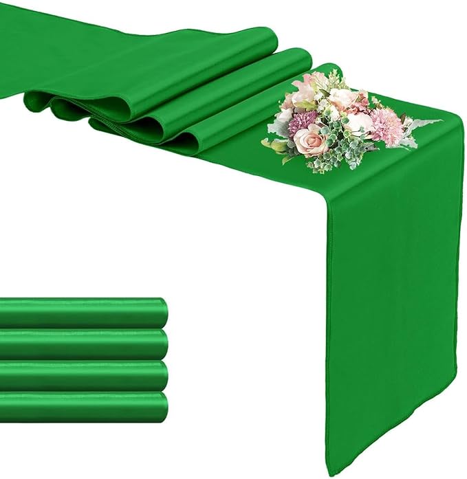 5 Pack Emerald Satin Table Runner 12 x 108 Inch Long Table Runner for Wedding,Birthday Party and Banquet Decoration,Silk Satin Fabric Spring Party Chair Sashes