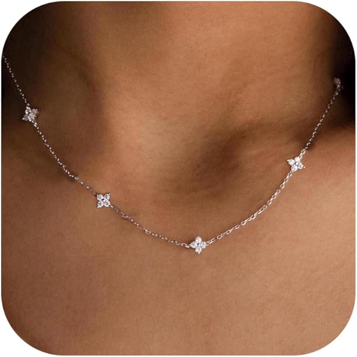 Valentines Day Gifts for Women Her - Dainty Necklaces for Women Cute Station Choker Simulated Diamond Necklace Simple Layering CZ Necklace Trendy Jewelry Gifts