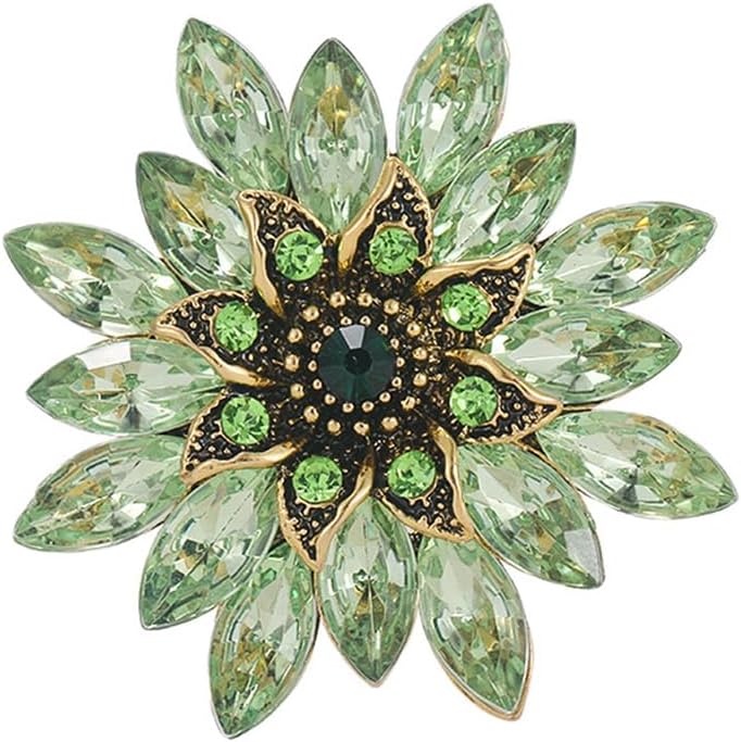 Large Crystal Flower Brooch Pin for Women, Green Rhinestone Floral Lapel Jewelry for Dress Suit Hat Bag, Elegant Dance Party Banquet Accessory, Unique Anniversary Birthday Present