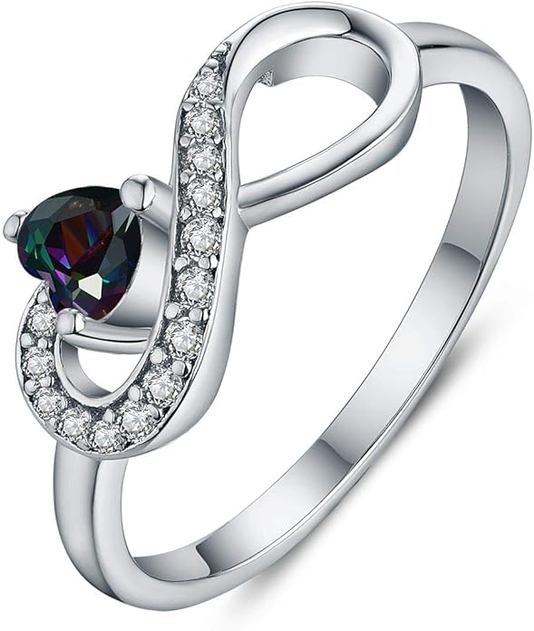 JO WISDOM Promise Ring for Women Sterling Silver Infinity Heart Promise Rings for Her Birthstone Cubic Zirconia Friendship Ring Size 5-12