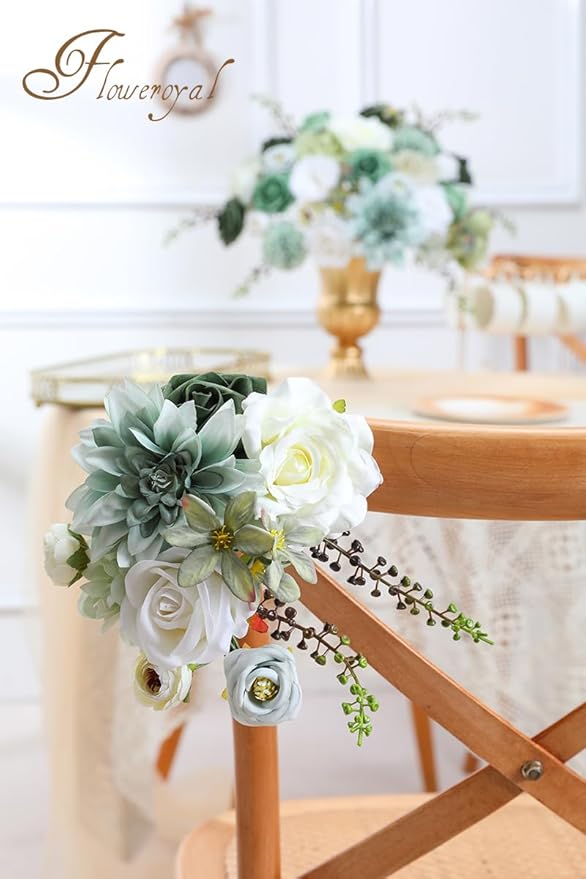 Floweroyal Artificial Flowers Combo Green Flowers Mix Silk Flowers Dahlia Roses with Stems for DIY Wedding Bridal Bouquets, Baby Shower, Floral Arrangement, Table Centerpieces, Home Decorations.