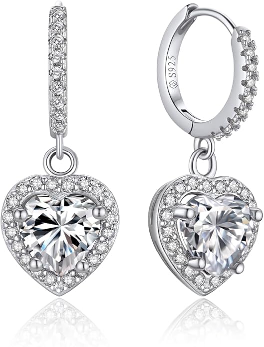 MomentWish Dangle Earrings for Women-925 Sterling Silver Moissanite Earring, Women's Gift for Valentine Birthday, D Color VVS1 Dancing Moissanite Hoops