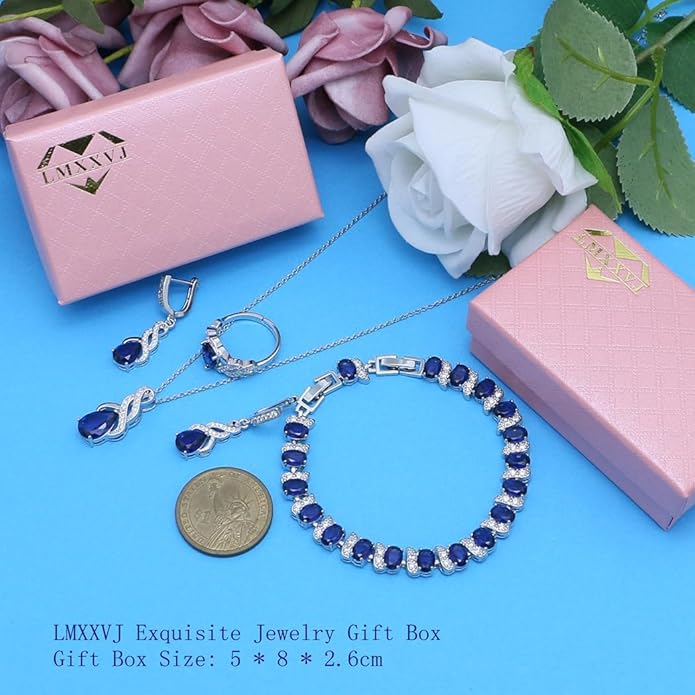 LMXXVJ Jewelry Set for Women,Teardrop Cubic Zirconia Necklace Earrings Adjustable Ring Bracelet Jewelry Set Formal Jewelry Gift
