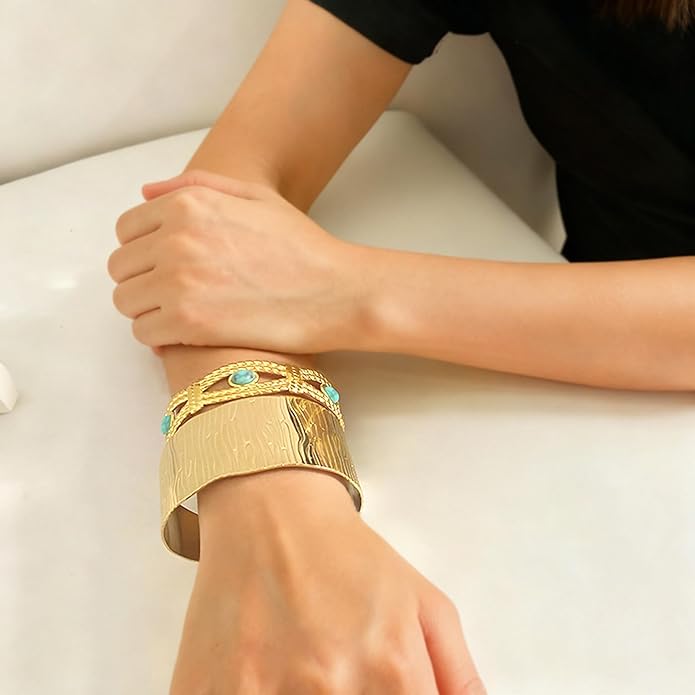 PERNNLA PEARL Dainty Gold Bar Bracelet for Women Simple Delicate Thin Cuff Bangle Hook Bracelet 18K Gold Plated Handmade Minimalist Jewelry