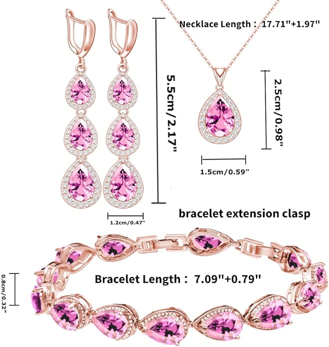 LMXXVJ Necklace Long Earrings Bracelet Set, White Gold Plated Created Blue Sapphire Jewelry Set Wedding Party Gift Jewelry for Women Bridal Bridesmaid