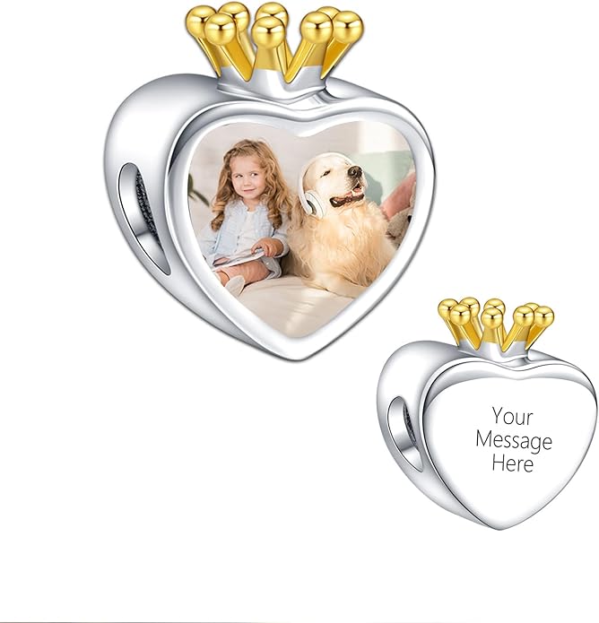 Annmors Personalized Photo Charm for Bracelet Necklaces,925 Sterling Silver Charm Love Heart Shaped Engraved Customize Picture Gift for Birthday Mother's Day Christmas,Bead Charms Jewelry for Women