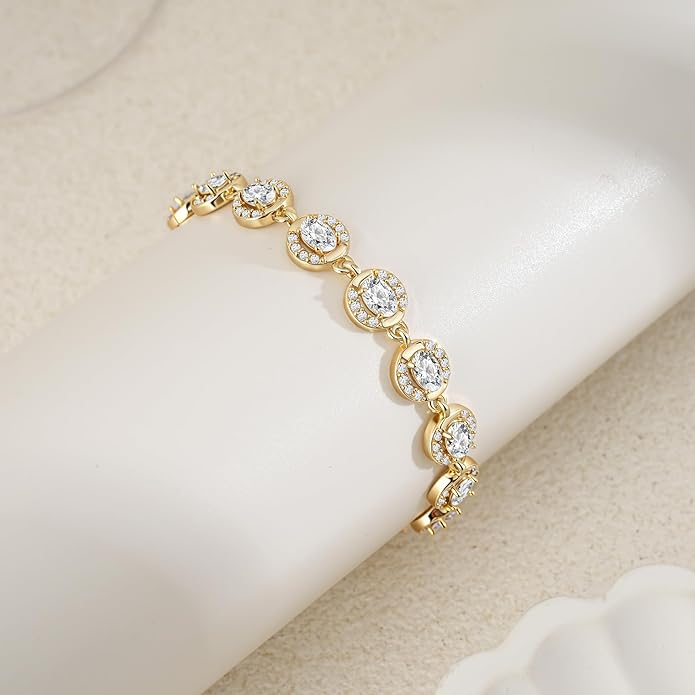 Tennis Bracelet for Women 14K Gold Plated Cubic Zirconia Bracelet,Classic Crystal Tennis Bracelet, Rhinestone Delicate Bracelet Gift for Her
