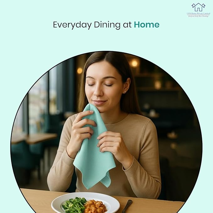 LFH Home Cotton Rich Metered Napkins for Dining Table Set of 12, Elegant Cloth Napkins for Wedding Party or Everyday Use Machine Washable Durable Reusable and Soft for Hosting 18x18 Inch - Aqua