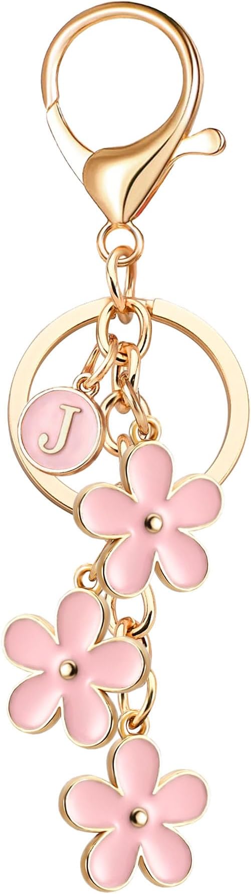 OUMILAN Initial Keychain Cute Flower Charms Keyring for Handbag Backpack–Personalized A-Z Letter Jewelry Gift for Women Girls